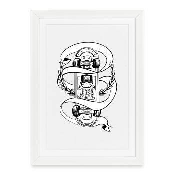 Badge de laurier en forme de crâne à roulettes - Affiche encadrée (27 × 37 cm) - blanc - Devant