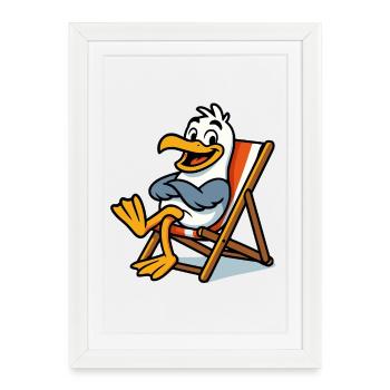 Lounge seagull on the beach - Framed poster (27 × 37 cm) - white - Front