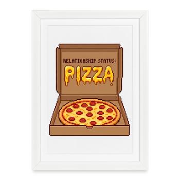 Pizza Statut Relationnel - Cadeau Anti-Valentin - Affiche encadrée (27 × 37 cm) - blanc - Devant