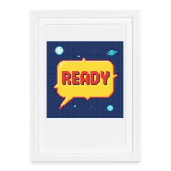 Bulle de dialogue Pixel prête dans l’espace - Affiche encadrée (27 × 37 cm) - blanc - Devant