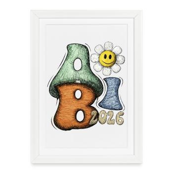 Abitur 2026 Flower Doodle Abi Font - Affiche encadrée (27 × 37 cm) - blanc - Devant