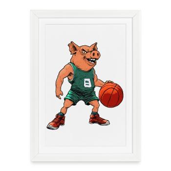 Pig Basketball Player / Basketball Sow - Framed poster (27 × 37 cm) - white - Front