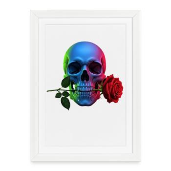 Crâne au néon avec un motif gothique rose - Affiche encadrée (27 × 37 cm) - blanc - Devant