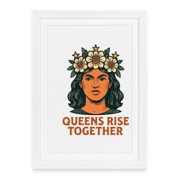 Queens Rise Together Floral Wreath Portrait - Framed poster (27 × 37 cm) - white - Front