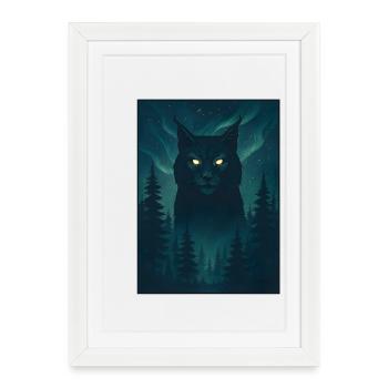 Northern Wolf in the Northern Lights - Framed poster (27 × 37 cm) - white - Front