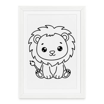 Cute Baby Lion – Black & White Cub - Framed poster (27 × 37 cm) - white - Front