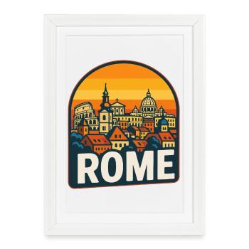 Art rétro du Colossée du Coucher de Soleil de Rome Skyline - Affiche encadrée (27 × 37 cm) - blanc - Devant