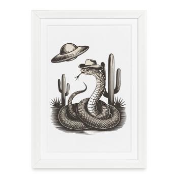 Western Alien UFO Cowboy Snake Desert Mystery - Framed poster (27 × 37 cm) - white - Front