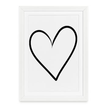 Dessin en ligne de cœur dessiné à la main - Affiche encadrée (27 × 37 cm) - blanc - Devant