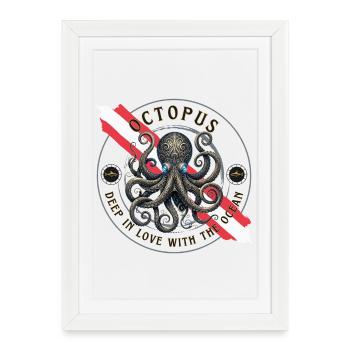 Pieuvre, pieuvre, tentacule, plongée, plongée, animal marin, - Affiche encadrée (27 × 37 cm) - blanc - Devant