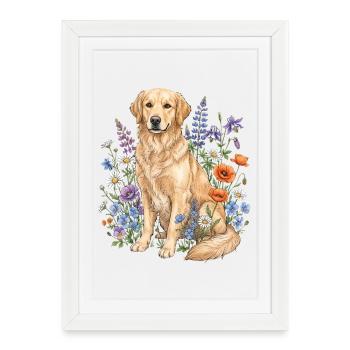 Golden Retriever Flowers Dog Lover - Framed poster (27 × 37 cm) - white - Front