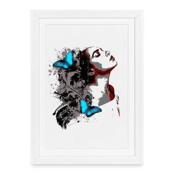 Floral Face and Blue Butterflies - Framed poster (27 × 37 cm) - white - Front
