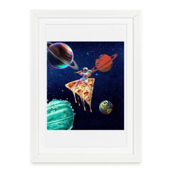 Astronaute fait une pizza dans l’espace, Space T drôle - Affiche encadrée (27 × 37 cm) - blanc - Devant