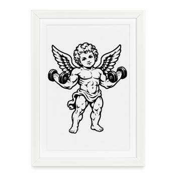 Strong cherub exercising with dumbbells - Framed poster (27 × 37 cm) - white - Front