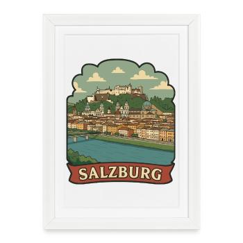 Salzburg Austria Fortress Retro Travel Badge - Framed poster (27 × 37 cm) - white - Front