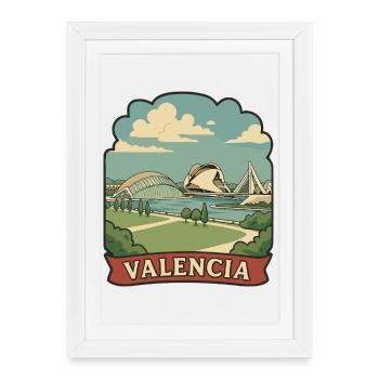 Valencia Arts and Sciences Retro Travel Sticker - Framed poster (27 × 37 cm) - white - Front