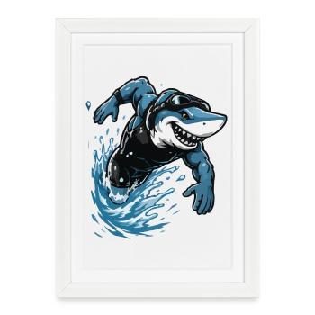 Surfer shark in action style - Framed poster (27 × 37 cm) - white - Front