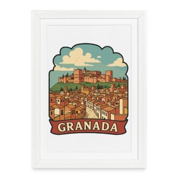 Granada Spain Alhambra Retro Travel Sticker - Framed poster (27 × 37 cm) - white - Front