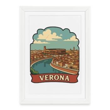 Verona Arena Italy Retro Travel Badge Sticker - Framed poster (27 × 37 cm) - white - Front