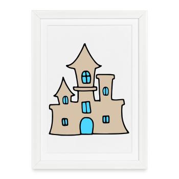 Château de sable - été sur la plage - Affiche encadrée (27 × 37 cm) - blanc - Devant