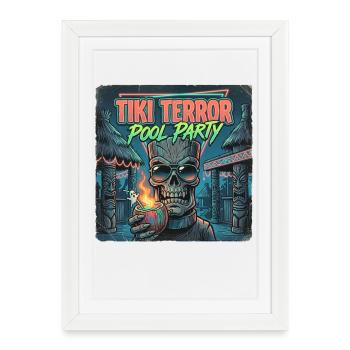 Summerween Tiki Skull Pool Party Shirt Skull - Affiche encadrée (27 × 37 cm) - blanc - Devant
