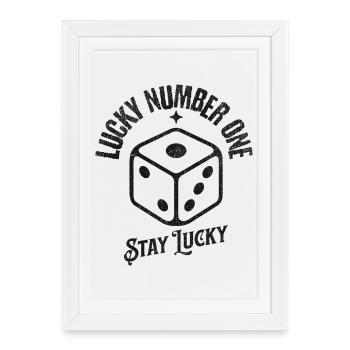 Numéro Chanceux, Restez Chanceux - Chance & Bonne Fortune - Affiche encadrée (27 × 37 cm) - blanc - Devant