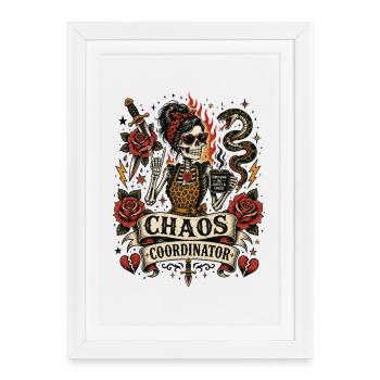 Coordinateur du chaos Maman Coffee Tattoo Art Skeleton - Affiche encadrée (27 × 37 cm) - blanc - Devant