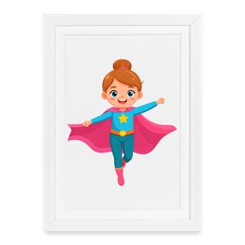 Super-héroïne volante de dessin animé avec une cape violette - Affiche encadrée (27 × 37 cm) - blanc - Devant