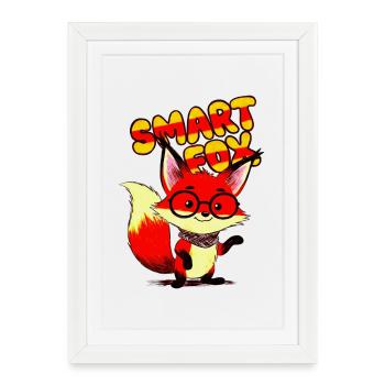 Lunettes de dessin animé Renard Intelligent - Affiche encadrée (27 × 37 cm) - blanc - Devant