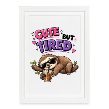 Un paresseux mignon mais fatigué avec du café glacé - Affiche encadrée (27 × 37 cm) - blanc - Devant