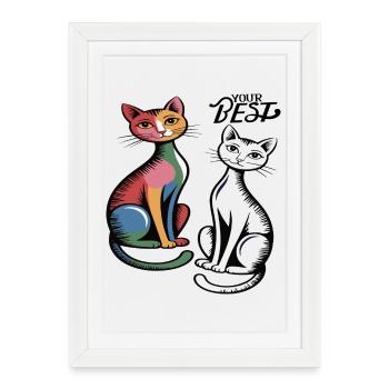 Cat Duo Pop Art - Framed poster (27 × 37 cm) - white - Front