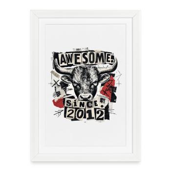 Vintage 2012 Bull Vintage Awesome Since 2012 - Framed poster (27 × 37 cm) - white - Front