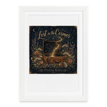 Poster vintage Lost in the Cosmos Ciel étoilé - Affiche encadrée (27 × 37 cm) - blanc - Devant