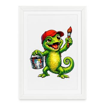 Caméléon avec couleur - Affiche encadrée (27 × 37 cm) - blanc - Devant