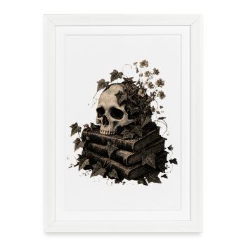 Skull on Books T-Shirt Dark Academia Goth - Framed poster (27 × 37 cm) - white - Front