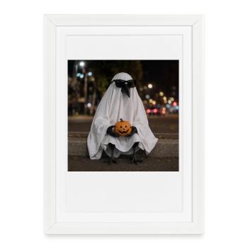 T-shirt Lunettes de Soleil Raven Ghost Halloween - Affiche encadrée (27 × 37 cm) - blanc - Devant