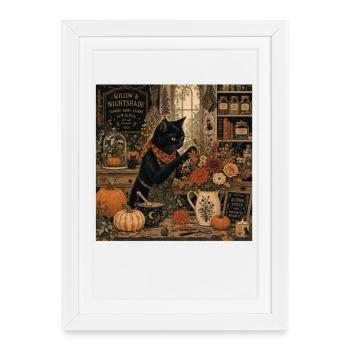 Black Cat Floral Shop T-Shirt Vintage Goth - Affiche encadrée (27 × 37 cm) - blanc - Devant