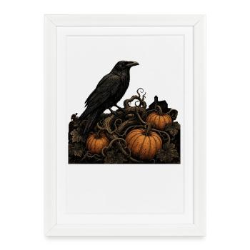 Corbeau sur un T-shirt citrouille Halloween gothique vintage - Affiche encadrée (27 × 37 cm) - blanc - Devant