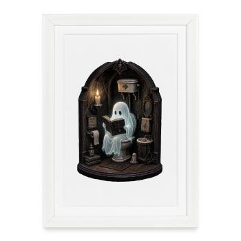 Fantôme sur les toilettes Livre d’Halloween - Affiche encadrée (27 × 37 cm) - blanc - Devant