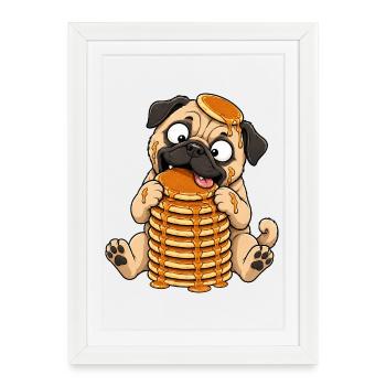 Carlin avec des pancakes Dessin animé drôle - Affiche encadrée (27 × 37 cm) - blanc - Devant