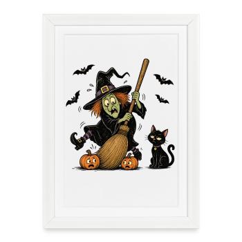 Motif vintage effrayant de la sorcière Halloween Chat citrouille - Affiche encadrée (27 × 37 cm) - blanc - Devant