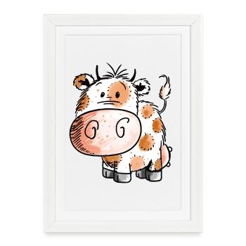 bébé vache douce - Vache - Vaches - enfant - bébé - naissance - Affiche encadrée (27 × 37 cm) - blanc - Devant