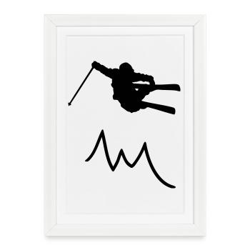 contour de saut à ski avec la montagne II / skieur - Affiche encadrée (27 × 37 cm) - blanc - Devant