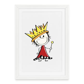 Doux petit roi - rois - figures de bâton - Affiche encadrée (27 × 37 cm) - blanc - Devant