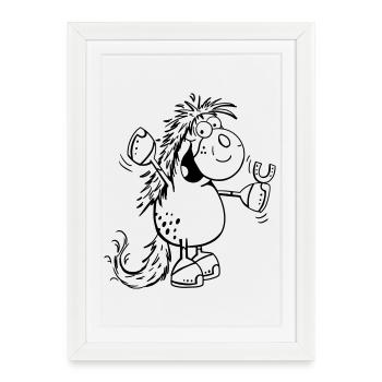 Cheval heureux - Chevaux - Poney - Affiche encadrée (27 × 37 cm) - blanc - Devant