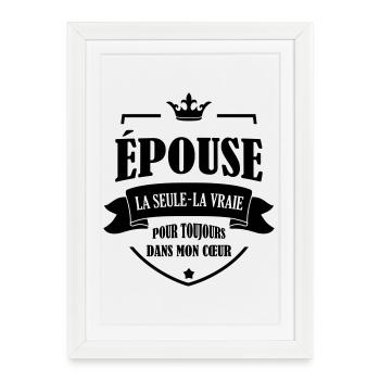 Mariage Amour Marié Mariée EJG EVJF Mari Femme - Affiche encadrée (27 × 37 cm) - blanc - Devant