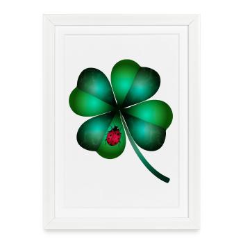 coccinelle trèfle à quatre feuilles vert foncé - Affiche encadrée (27 × 37 cm) - blanc - Devant