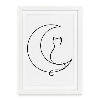 Chat de lune - Affiche encadrée (27 × 37 cm) - blanc - Devant