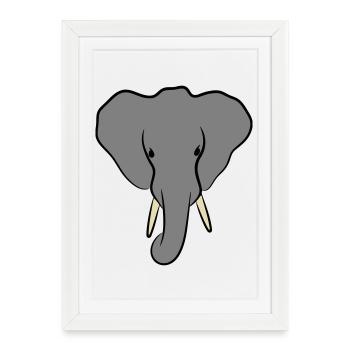Éléphant Minimaliste - Affiche encadrée (27 × 37 cm) - blanc - Devant