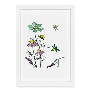 Abeilles, herbes, nature - Affiche encadrée (27 × 37 cm) - blanc - Devant